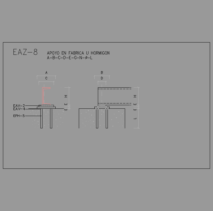 Bloque Autocad Apoyo en fabrica u hormigón